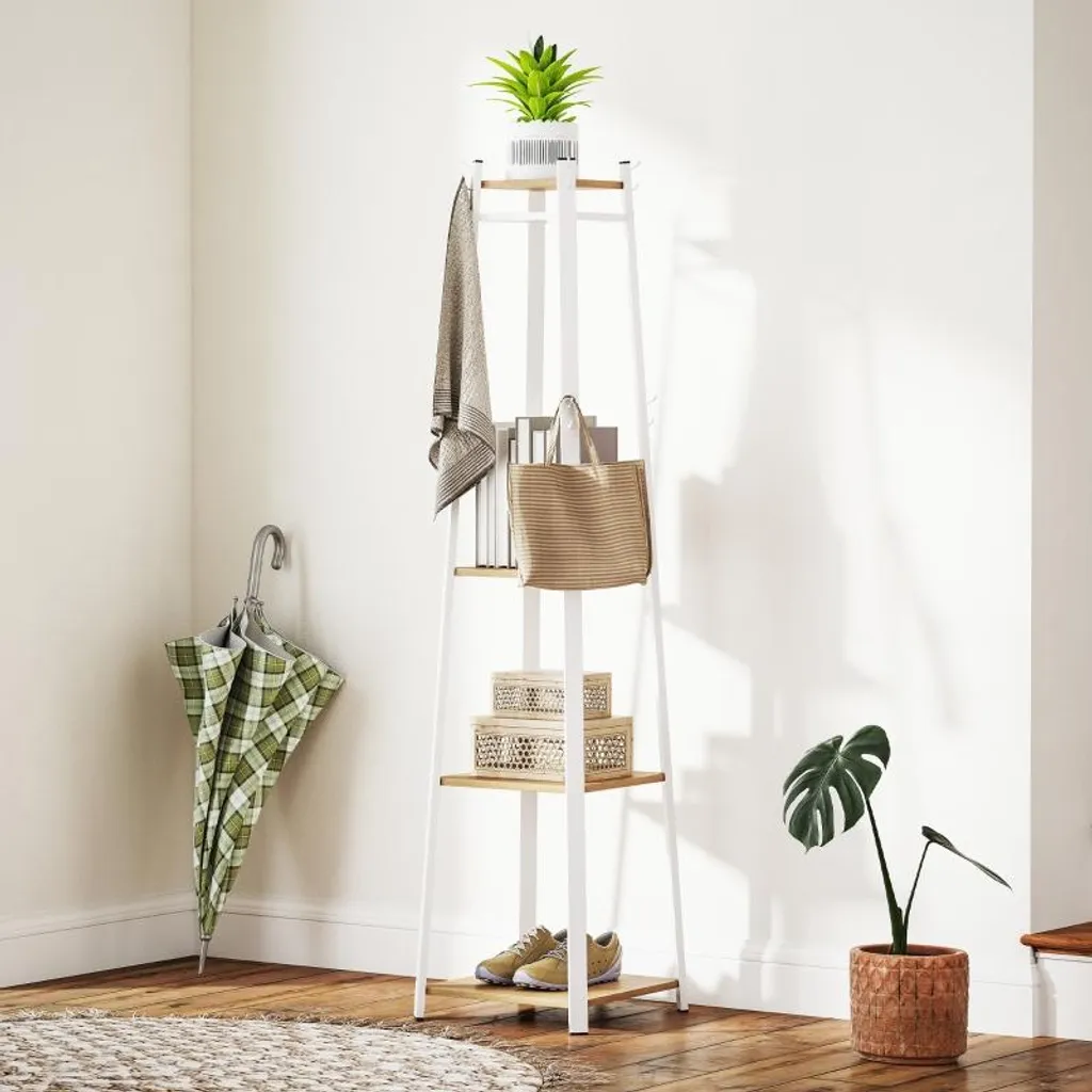 Fortuna Lai Portemanteau Blanc avec 8 Crochets 170cm en Acier Robuste
