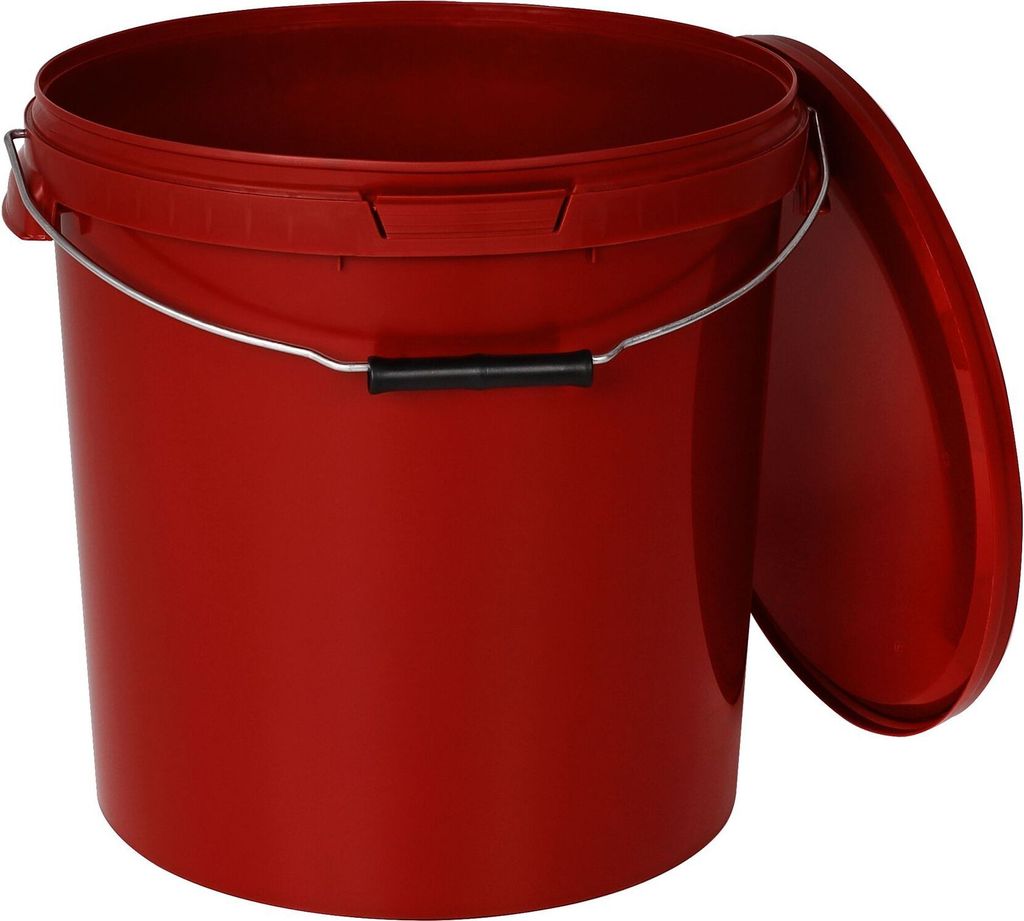 BenBow Eimer mit Deckel 20L x100 Rot - lebensmittelecht, stabil, luftdicht, auslaufsicher, geruchsneutral - Plastikeimer mit Henkel - leer