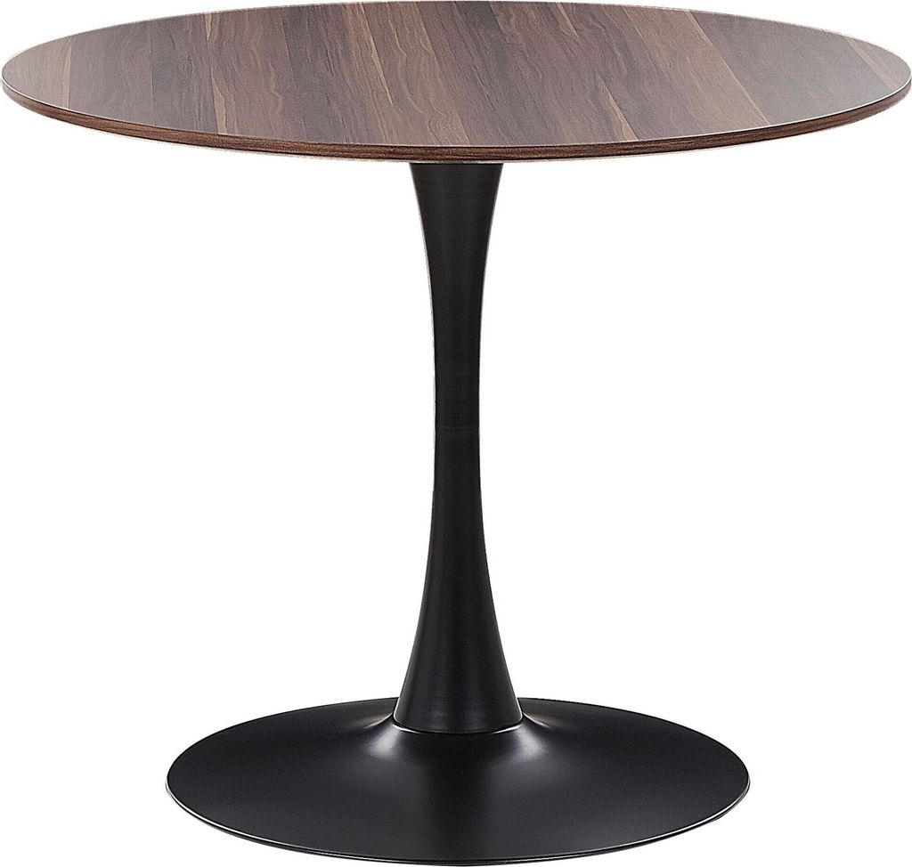 BELIANI Esszimmertisch Dunkelbraun / Schwarz Rund 90 cm MDF-Platte Metall Modern Minimalistisch