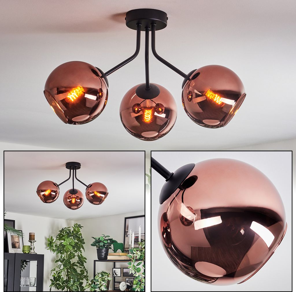 Villamare Deckenlampe aus Metall/Glas in Schwarz/Kupferfarben