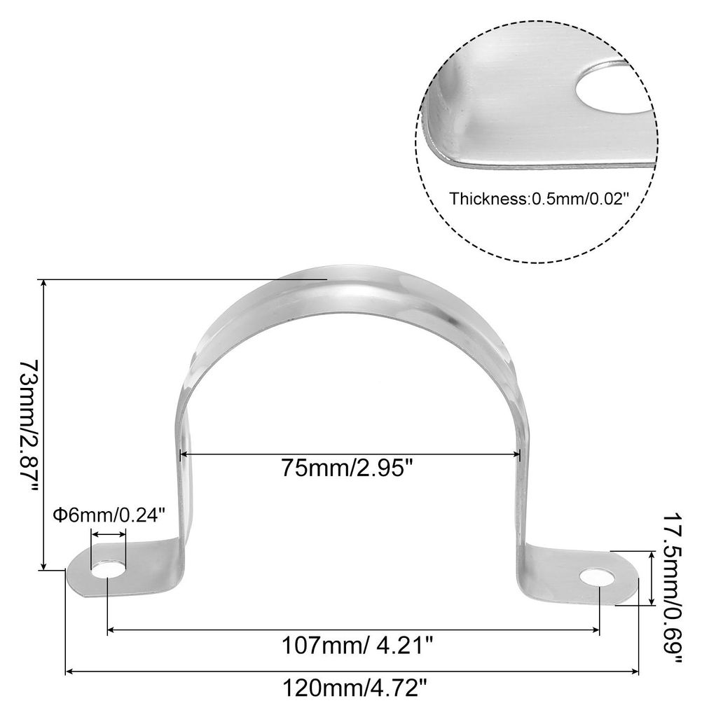 10 Stš¹ck U-Rohrschellen Set, Rohrschelle 75mm, Schlauchschellen, Edelstahl 2-Loch U-Form Kabelschellen, Starrer Rohr Riemen Klemme, Rohrhalterun...