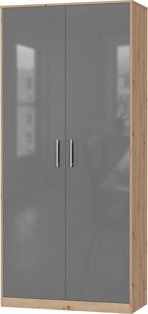 SMARTBett Schrank Kleiderschrank Aktenschrank 100 cm Wildeiche/Anthrazit Glanz