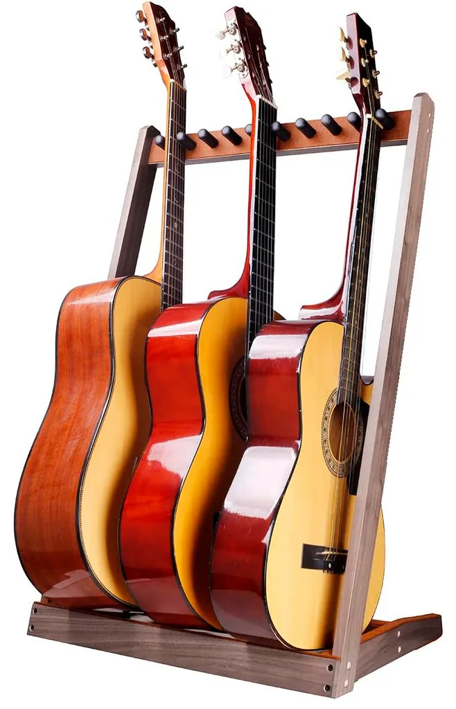Support guitare sur pied pour exposition salon en bois véritable