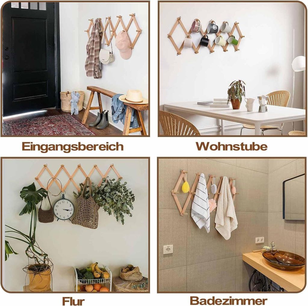 Vintage Wandmontierter Kleiderständer mit 16 Haken - Accordion Kleiderständer zur Wandorganisation im Flur - Hutablage für das Wohnzimmer