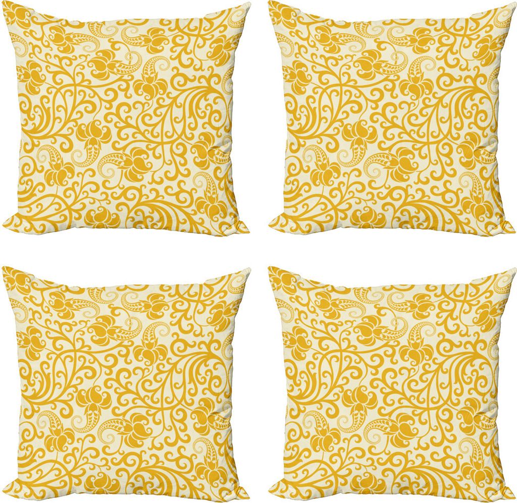 ABAKUHAUS Jugendstil Kissenbezug Set (4 Stück), Blüten, Moderner Doppelseitiger Digitaldruck, 40 cm x 40 cm, Pale Yellow Earth Gelb