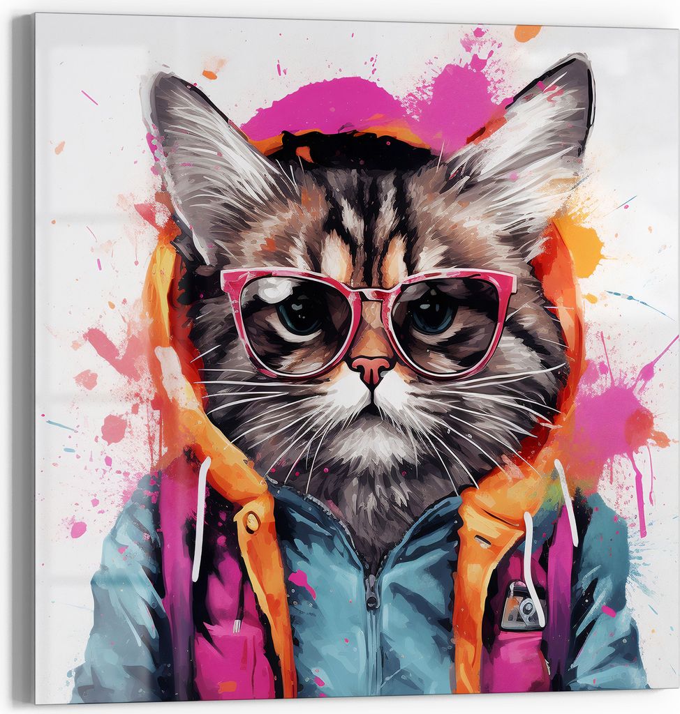 DEQOART Magnettafel Glas 50x50 cm 'Kätzchen im Trend' beschreibbar Whiteboard Küche