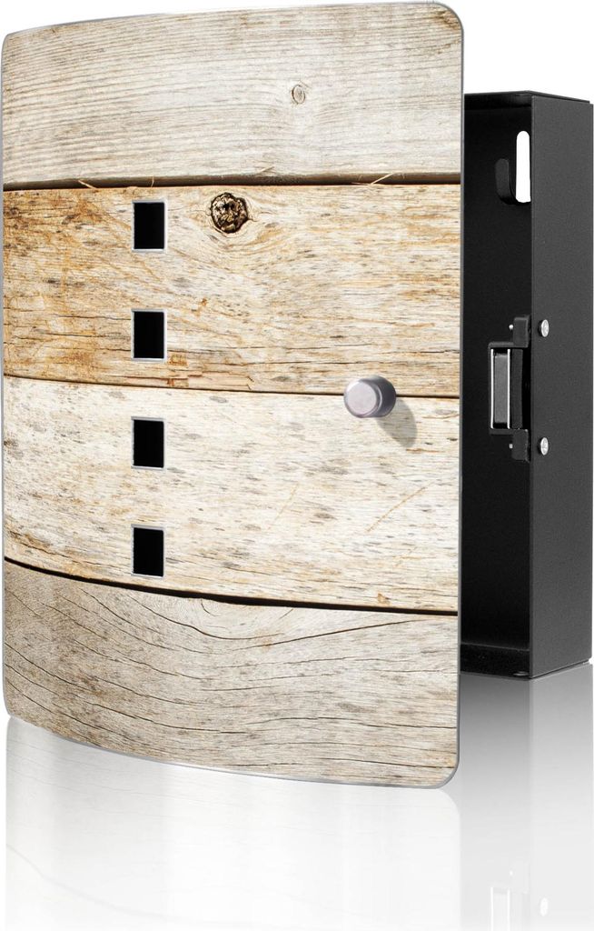 banjado Design Schlüsselkasten aus Edelstahl für 10 Schlüssel, Schlüsselschrank 24 x 21,5 x 7cm groß mit Magnetverschluss, Graues Holz [BWSK 1...