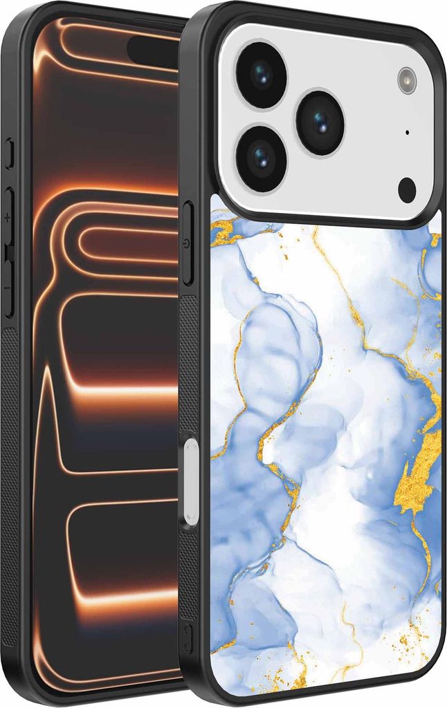 Fit für iPhone 17 Pro Max Telefon Fall mit Hellblau Gold Marmor Print - TPU Backcover Fall Hellblau Gold Marmor Design - Smartphonica
