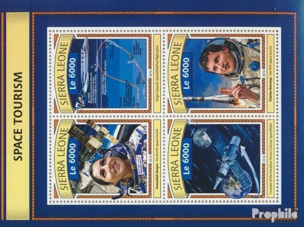 Briefmarken Sierra Leone 2016 Mi 7888-7891 Kleinbogen (kompl. Ausg.) postfrisch Weltraum Tourismus