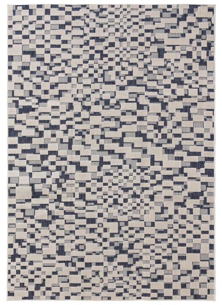 In- & Outdoor-Teppich Kaleo Blau/Weiß 200x300 cm Wohnzimmer Rechteckig Muster Modern Kurzflor benuta Skandinavisch