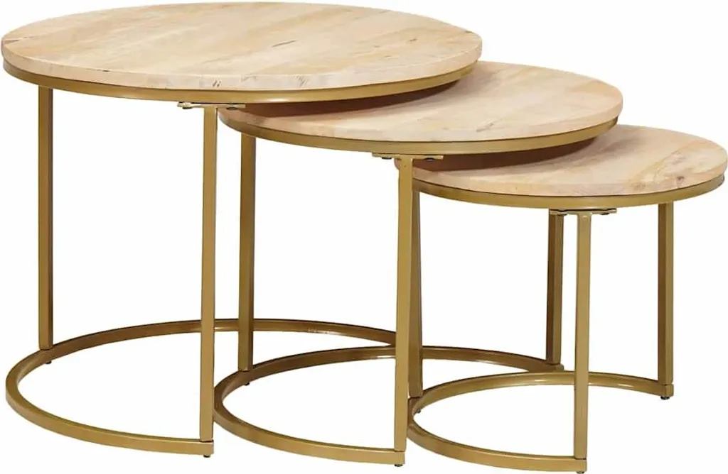 vidaXL Tavolini nidificanti 3 pezzi Bianco in legno massiccio di mango e acciaio