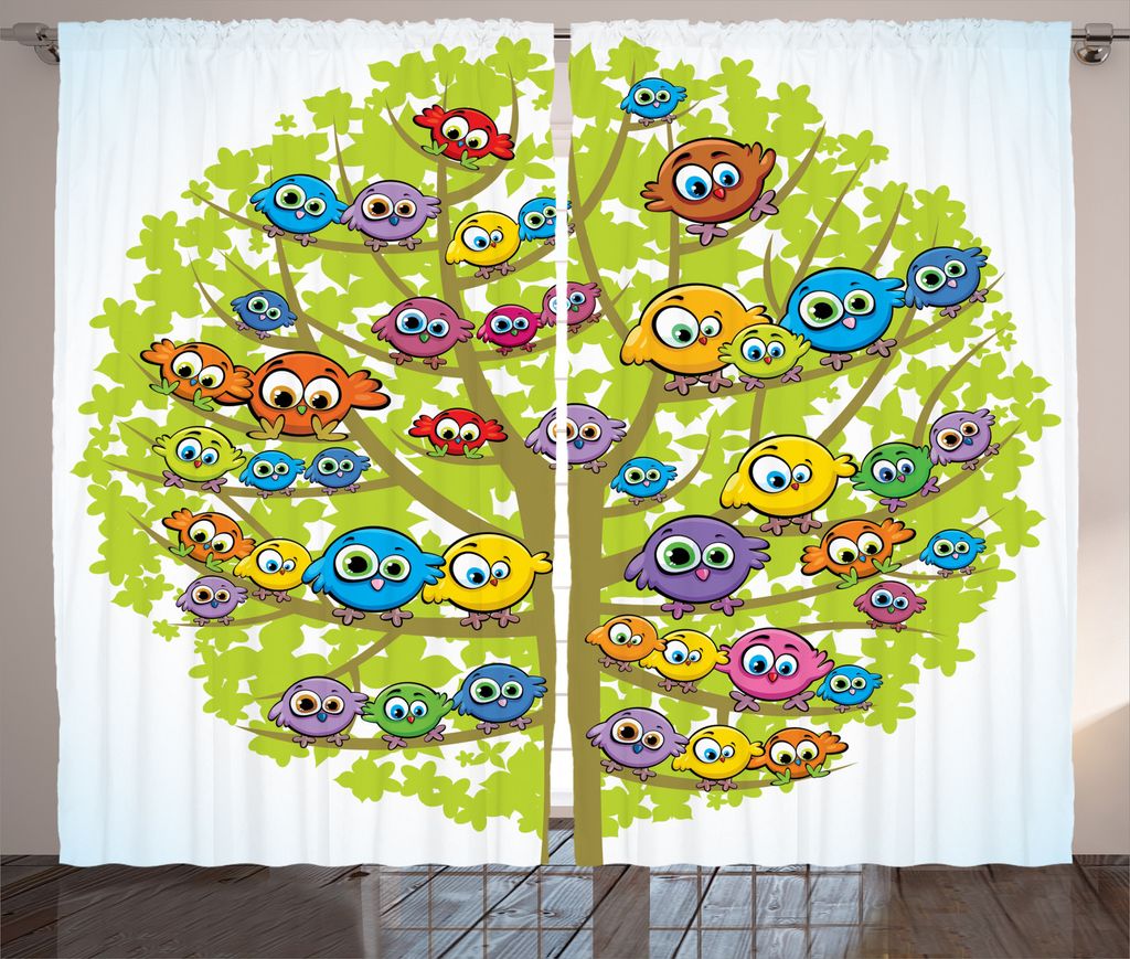 ABAKUHAUS Lustig Rustikaler Gardine, Kanarienvogel Fun Family, Schlafzimmer Kräuselband Vorhang mit Schlaufen und Haken, 280 x 175 cm, Mehrfarbig