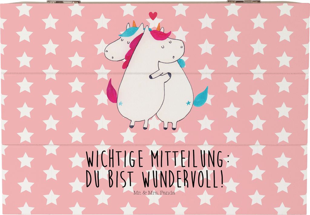 Mr. & Mrs. Panda Geschenkbox Einhorn Mitteilung 22 x 15 cm - Rot Pastell - Geschenk, Lustig, Liebe, Spruch, Unicorn, Valentinstag, Schatzkiste, fot...