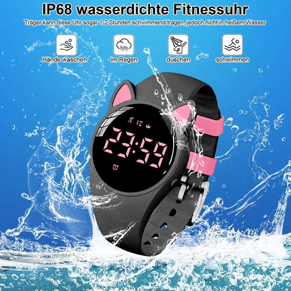 Kinder Fitness Uhr Schrittzähler Uhr ohne App und Handy, 1 Stunde Aufladung für 20 Tage Nutzung, wasserdichte Digital Armbanduhr mit Timer 3 Wecker