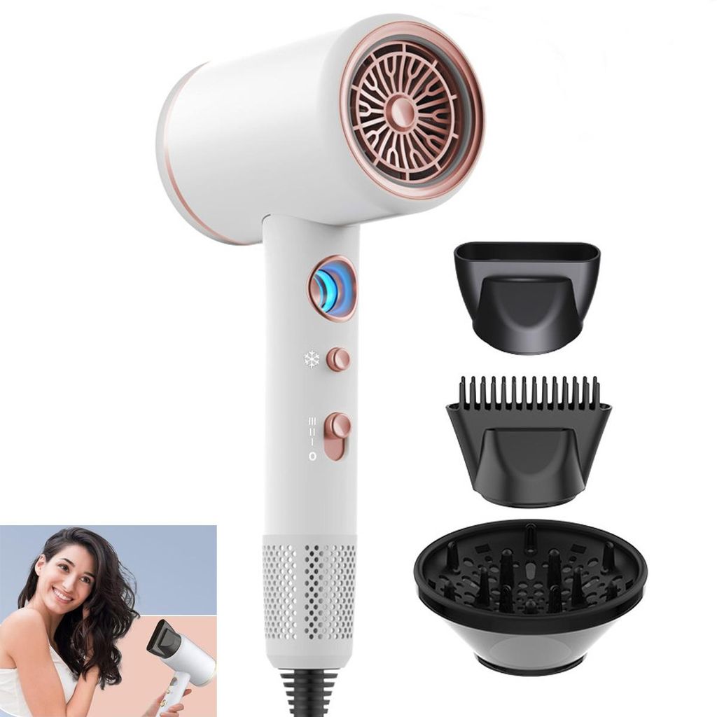 Haartrockner, 2200 W Ionen-Föhn, 6 Modi mit LED-Lichtring, auch für Schwangere sicher geeignet, ideal als Geschenk für Familie und Freunde