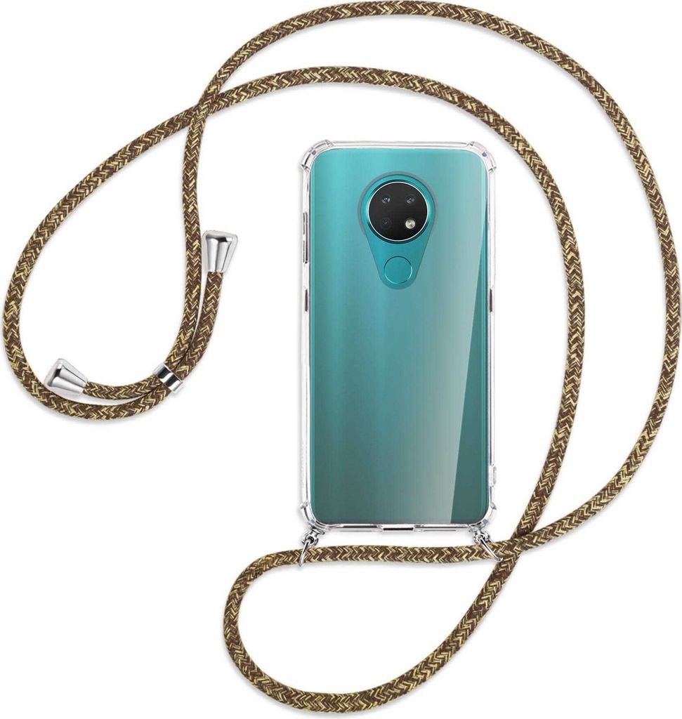 Handykette Backcover-Schutzhülle mit Band (Metall silberfarben) für Nokia 6.2 / 7.2 - braun+beige