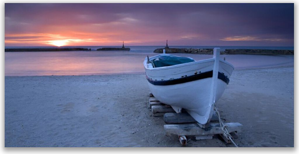 Tulup Leinwand-Bilder 120x60 Wandbild Canvas Kunstdruck Boot Strand Meer Landschaft