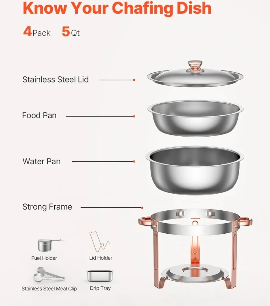 Réchaud de Buffet Inox 4,7L Or Rose - Accessoire Restauration de Luxe