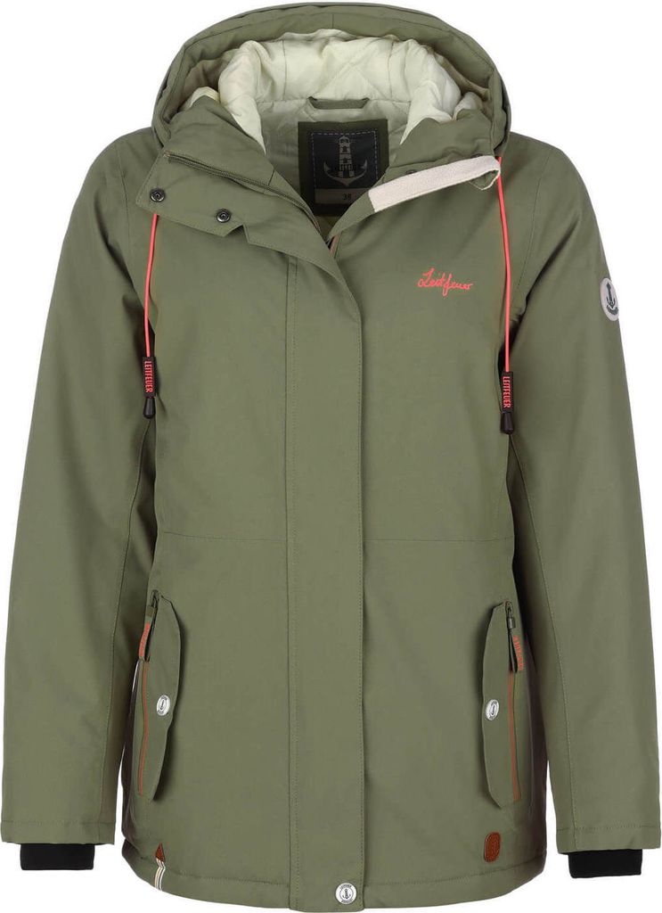 Leitfeuer Damen Funktionsjacke mit Rautenstepp-Futter - Outdoor-Jacke wasserdicht und atmungsaktiv in Khaki Größe 48