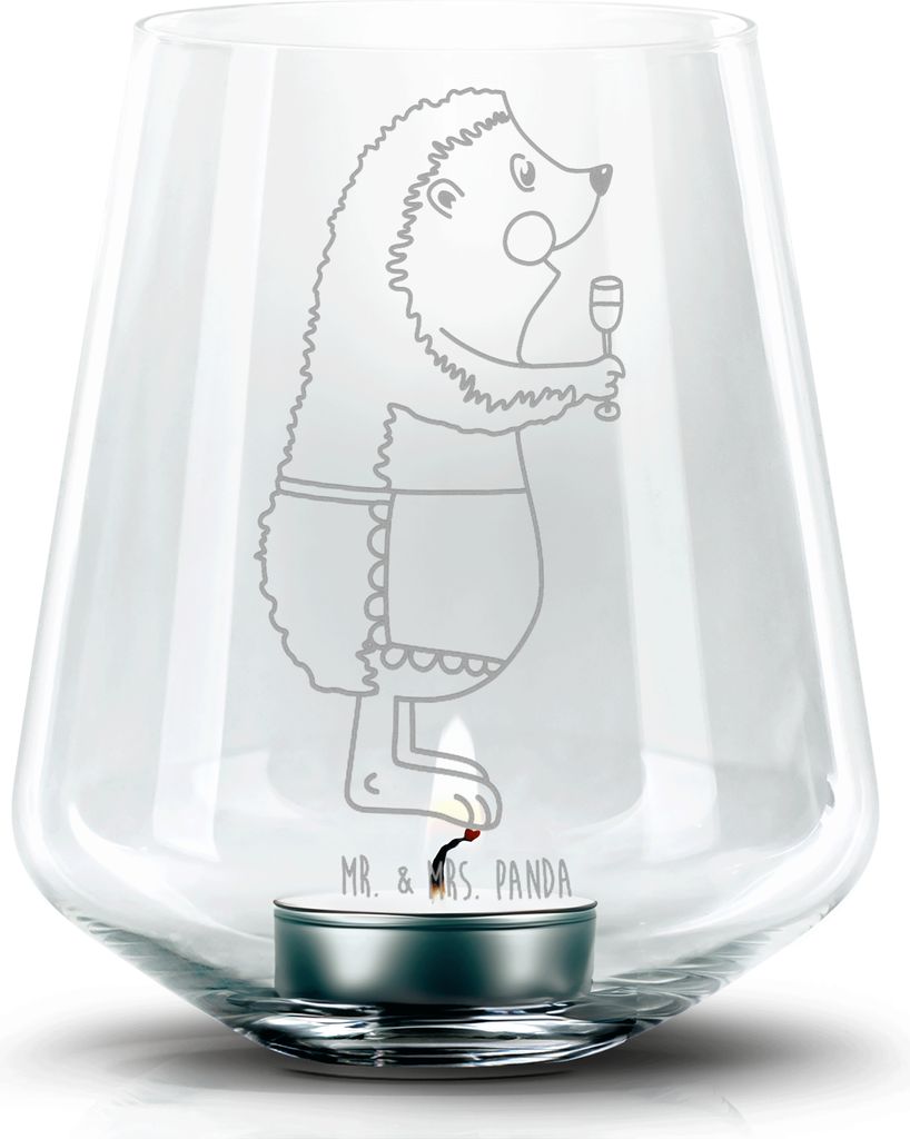 Mr. & Mrs. Panda Glas Windlicht Igel Wein - Transparent - Geschenk, trinken, Kerzenhalter, Spruch, Lustige Sprüche, Weinglas, gravur, Weißwein, T...