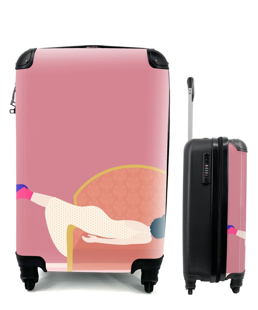 MuchoWow Koffer Handgepäck Trolley Rollkoffer Kleine Reisekoffer mit 4 Rollen - Vintage - Frauen - Pastell - Cabin Size < 55x40x23 cm & 55x40x20...