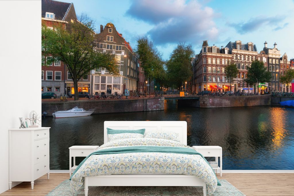 MuchoWow Fototapete für Wohnzimmer oder Schlafzimmer Wandtapete Vinyl Motivtapete Wolken über der Prinsengracht in Amsterdam - 600x400 cm - Vin...