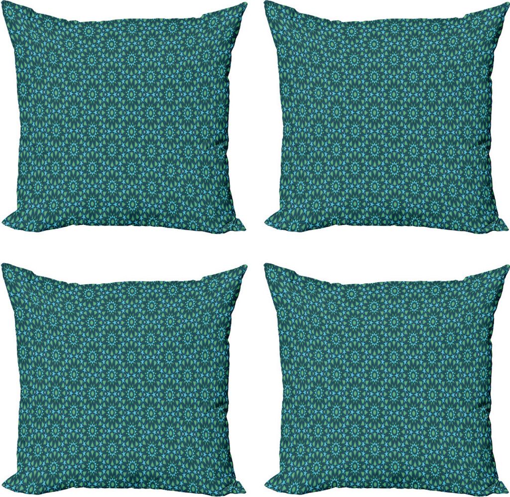 ABAKUHAUS Boho Kissenbezug Set (4 Stück), Marokkanische Stern-Design Aufwändige, Moderner Doppelseitiger Digitaldruck, 50 cm x 50 cm, Teal Blassb...