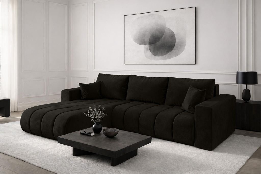 Kaiser Möbel Ecksofa mit schlaffunktion und bettkasten MILO PREMIUM, stoff MONOLITH, Dunkelgrau, Links