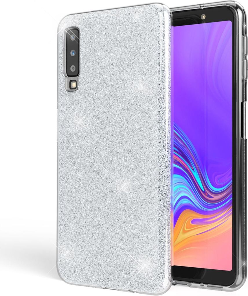 NALIA Glitzer Handyhülle für Samsung Galaxy A7 2018, Handyhülle Ultra Slim Back Case Silber