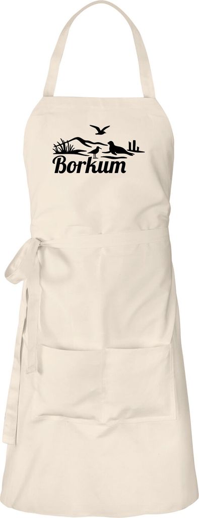 Huuraa Schürze Borkum Strandmotiv Natur mit Taschen Baumwolle Kochschürze Geschenkidee