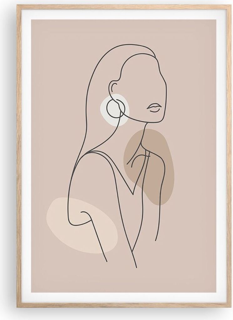 Gerahmtes Poster - Rahmen in heller Eiche - Stück Linie Frau - 70x100 cm - Wand Bild - Wanddeko - Wandbilder - Kunstposter - Wandposter - Bilderra...