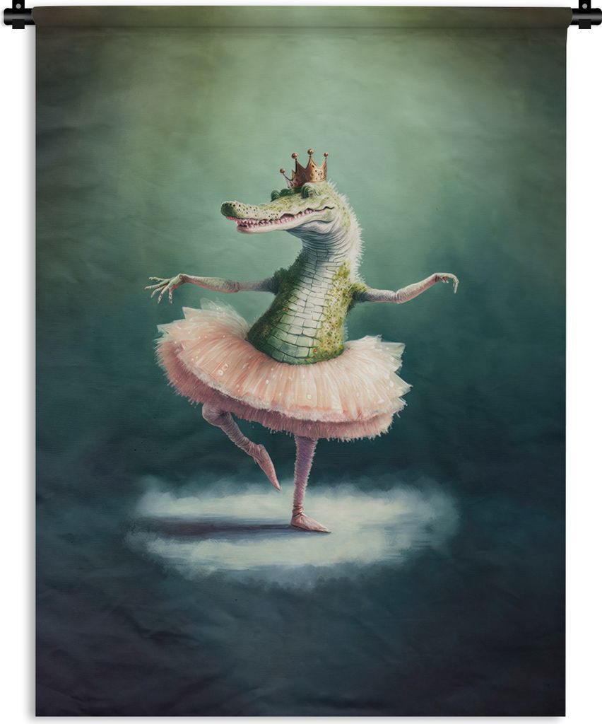 MuchoWow Wandteppich Wandbehang Krokodil - Krone - Gold - Ballett - Porträt - Kinder 150x200 cm Tapisserie Dekoration Wandtuch - Wandaufhängung...