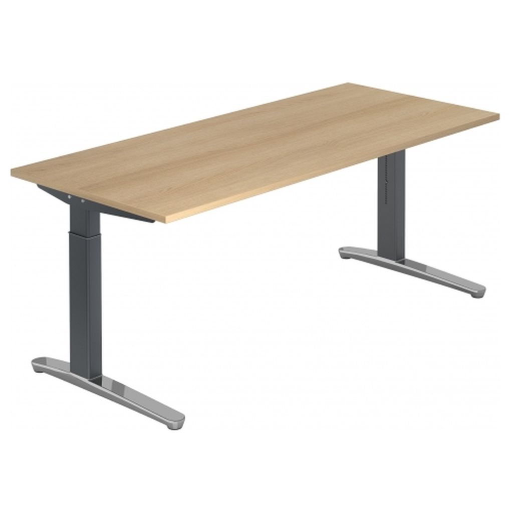 Schreibtisch C-Fuß 180x80cm Eiche/Graphit-Alu poliert