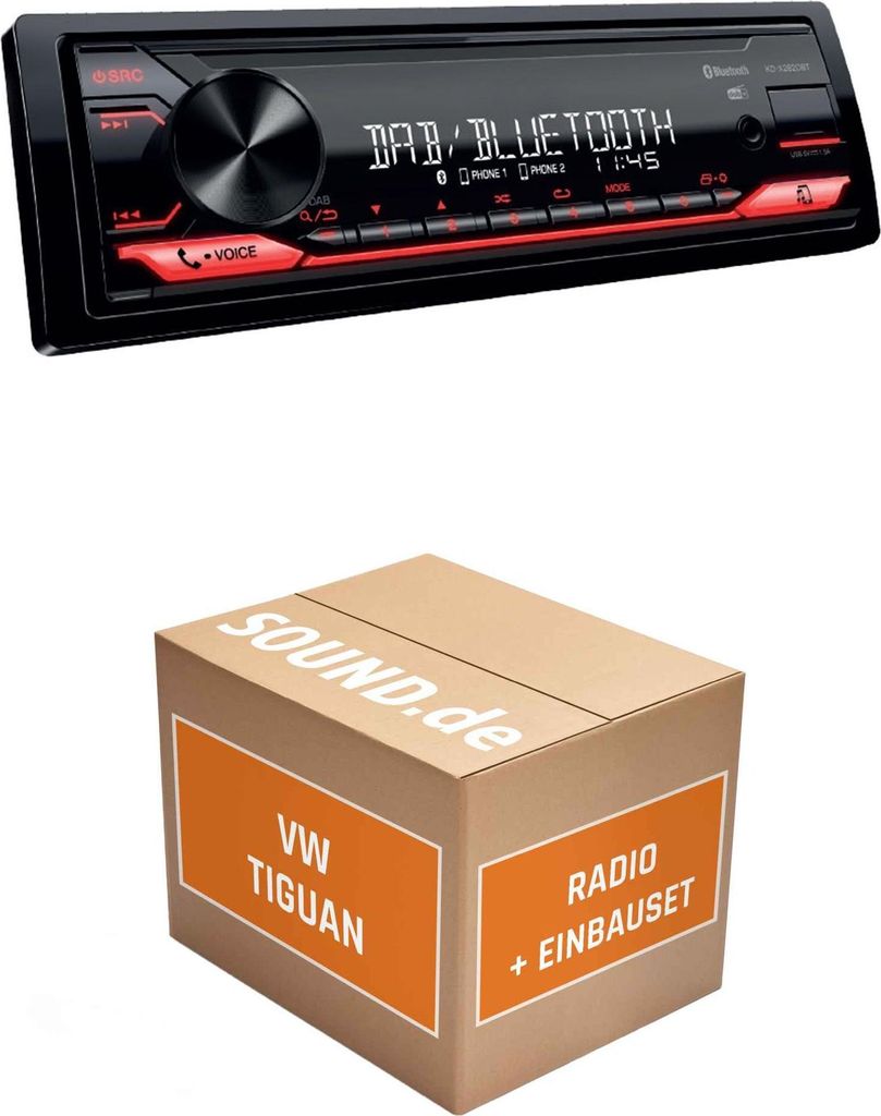 Autoradio Einbaupaket JVC KD-X282DBT passend für VW Tiguan 1 mit Heckkamera Schwarz | Bluetooth: Telefonieren & Audiostreaming