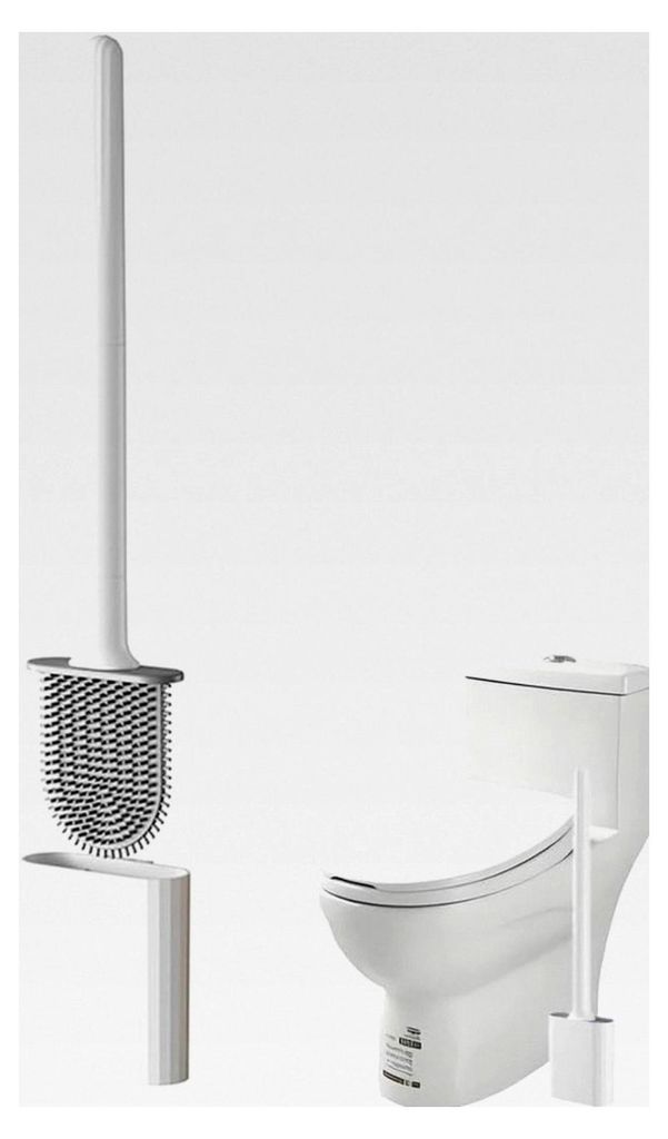 Toilettenbürste aus Silikon mit langem Griff, schnell trocknend, wandmontierbar und stehend für das Badezimmer - Weiß