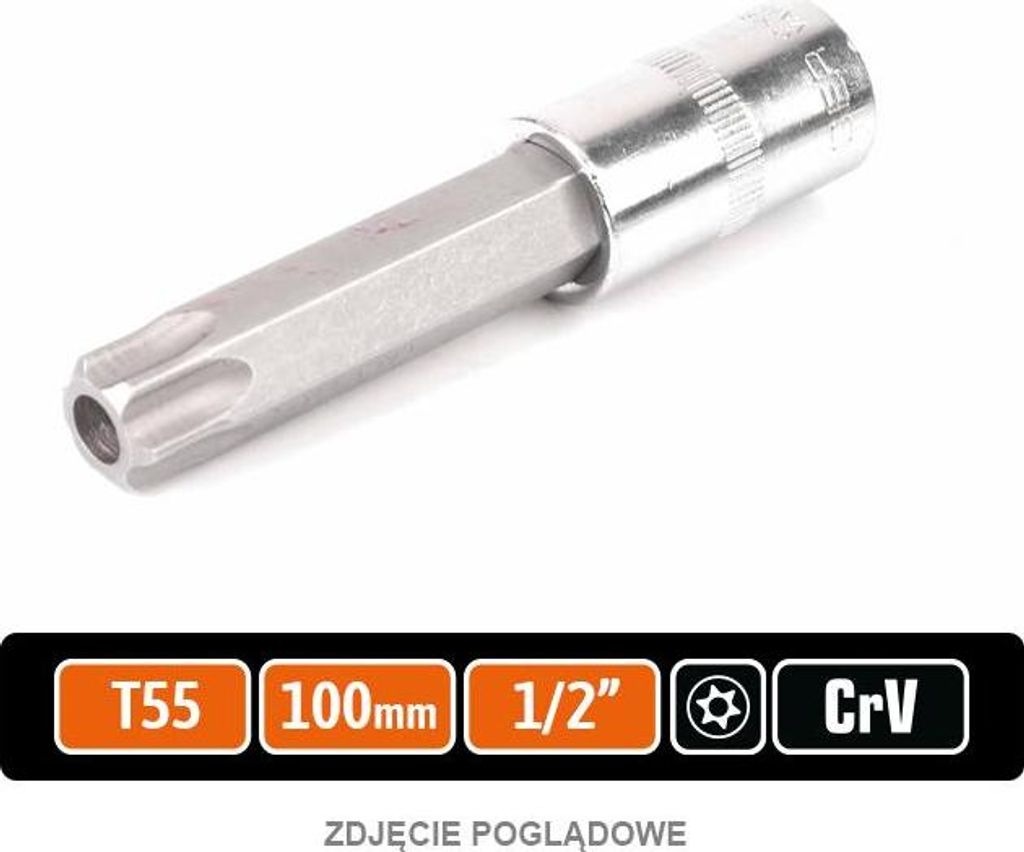 Steckschlüssel 1/2" mit TORX-Bit 100 mm/T55 / (mit Loch) / TEGER