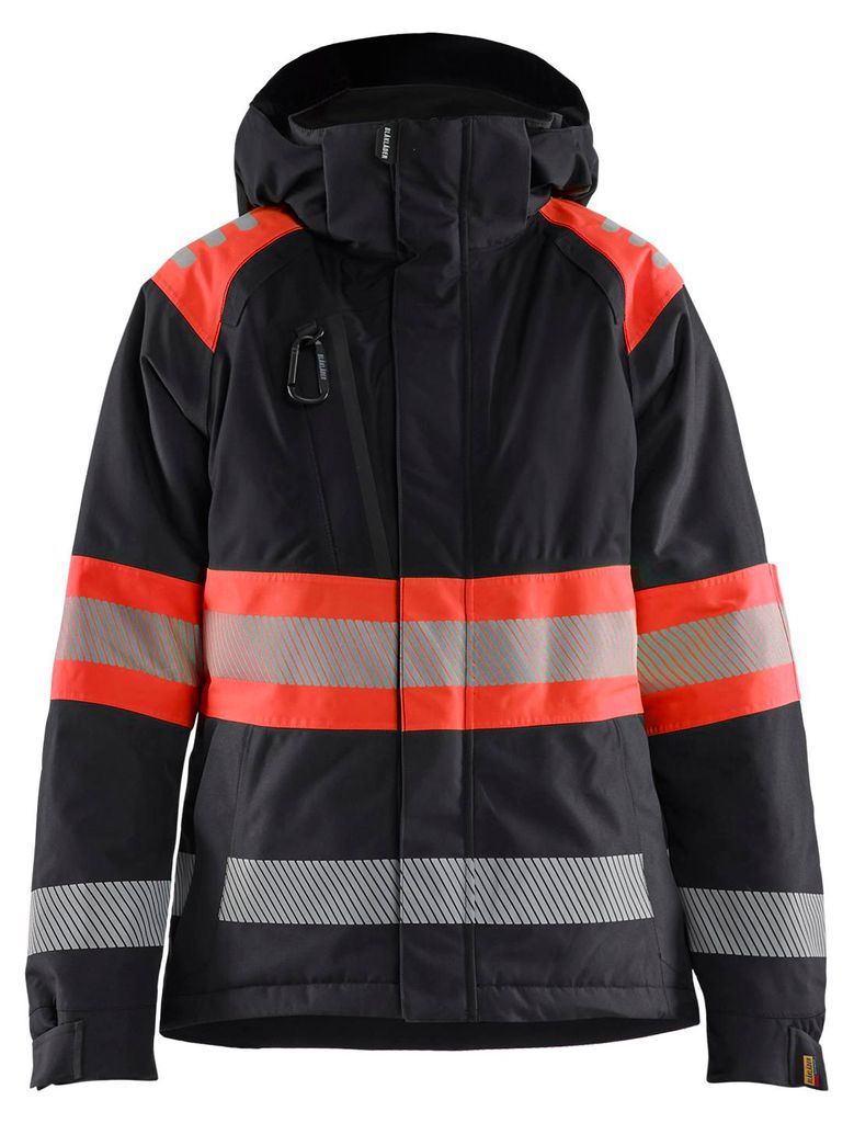 Blakläder Damen High Vis Winterjacke 4470, Farbe:Schwarz/High Vis Rot, Größe:M