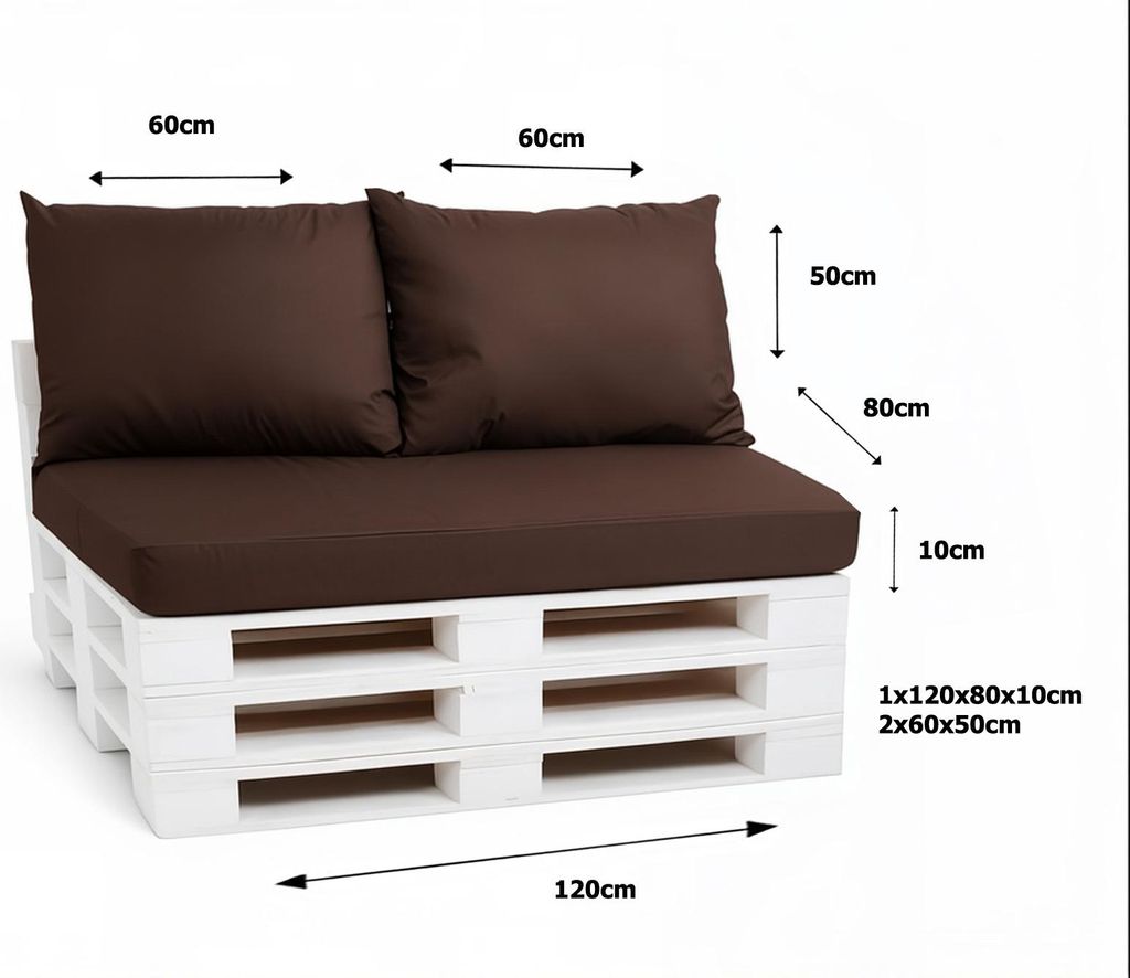 Sada polštářů na palety 120 x 80 x 10 cm + 2 x 50 x 40 cm – Obrázek produktu 