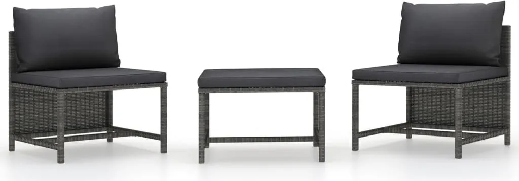 Set Divani Giardino 3 Pezzi in Poly Rattan Grigio per Famiglie