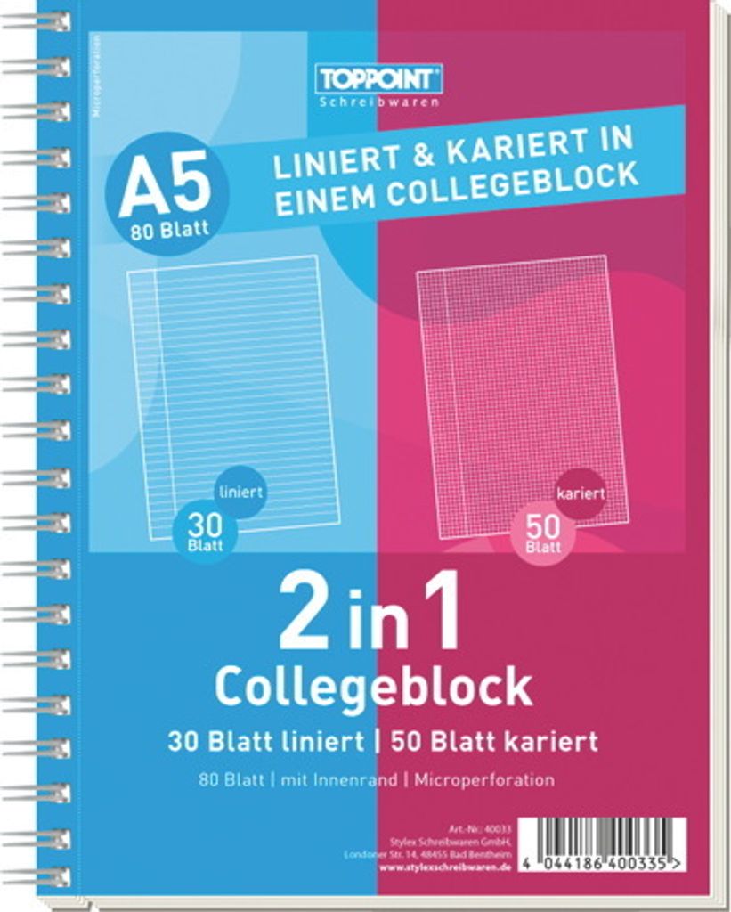Duo Collegeblock DIN A5 50 Bl. kariert 30 Bl liniert Produktbild 
