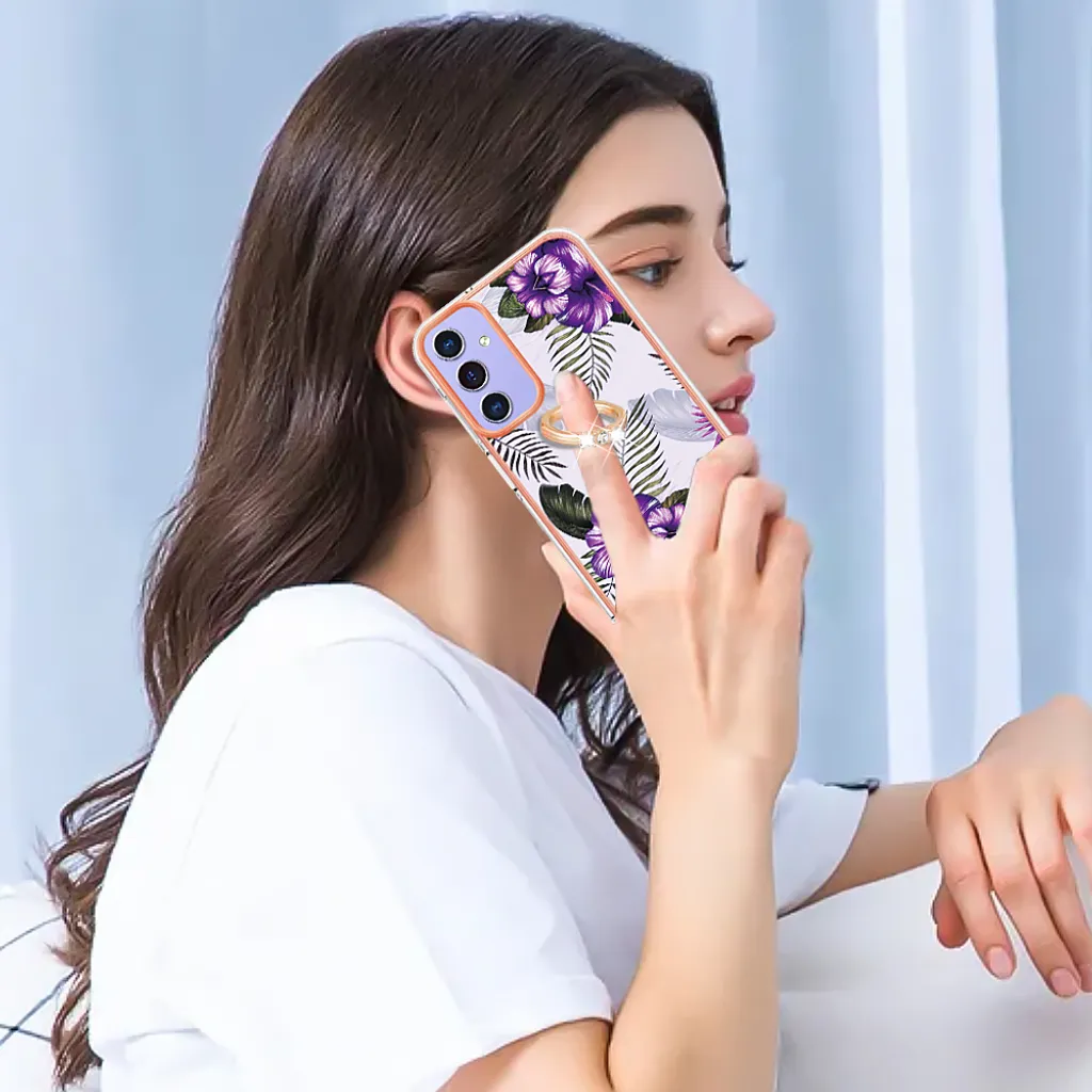 HGJTFANY Custodia per Umidigi A15 (6.70), Ultra Sottile Morbido Silicone Anti-Graffio Case Nero TPU Bumper Protezione Anti-Caduta Cover per Umidigi A15 - Fiore Viola