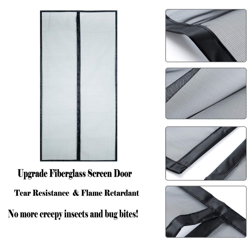 Insektenschutz Fliegengitter Tür mit Klettband–Brandschutz Glasfasernetz Für Balkon, Terrassen und Haustüren, Farbe: Schwarz, Größe: 200x240 cm