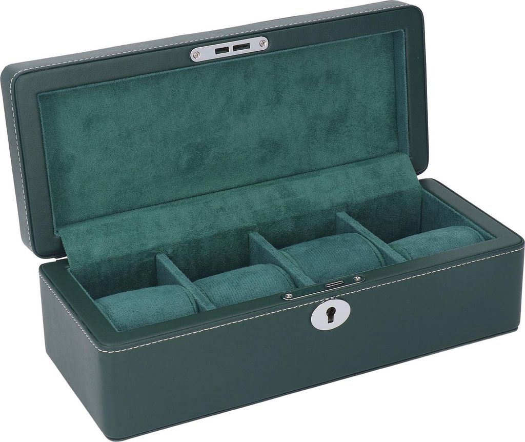4 Slot Watch Box Organizer mit Schlüssel Mikrofaser Leder Grün Exquisite Watch Display Storage Box für die meisten mechanischen Uhren