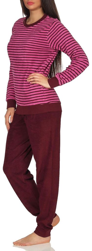 Lässiger Damen Frottee Pyjama langarm mit Bündchen in Produktbild 