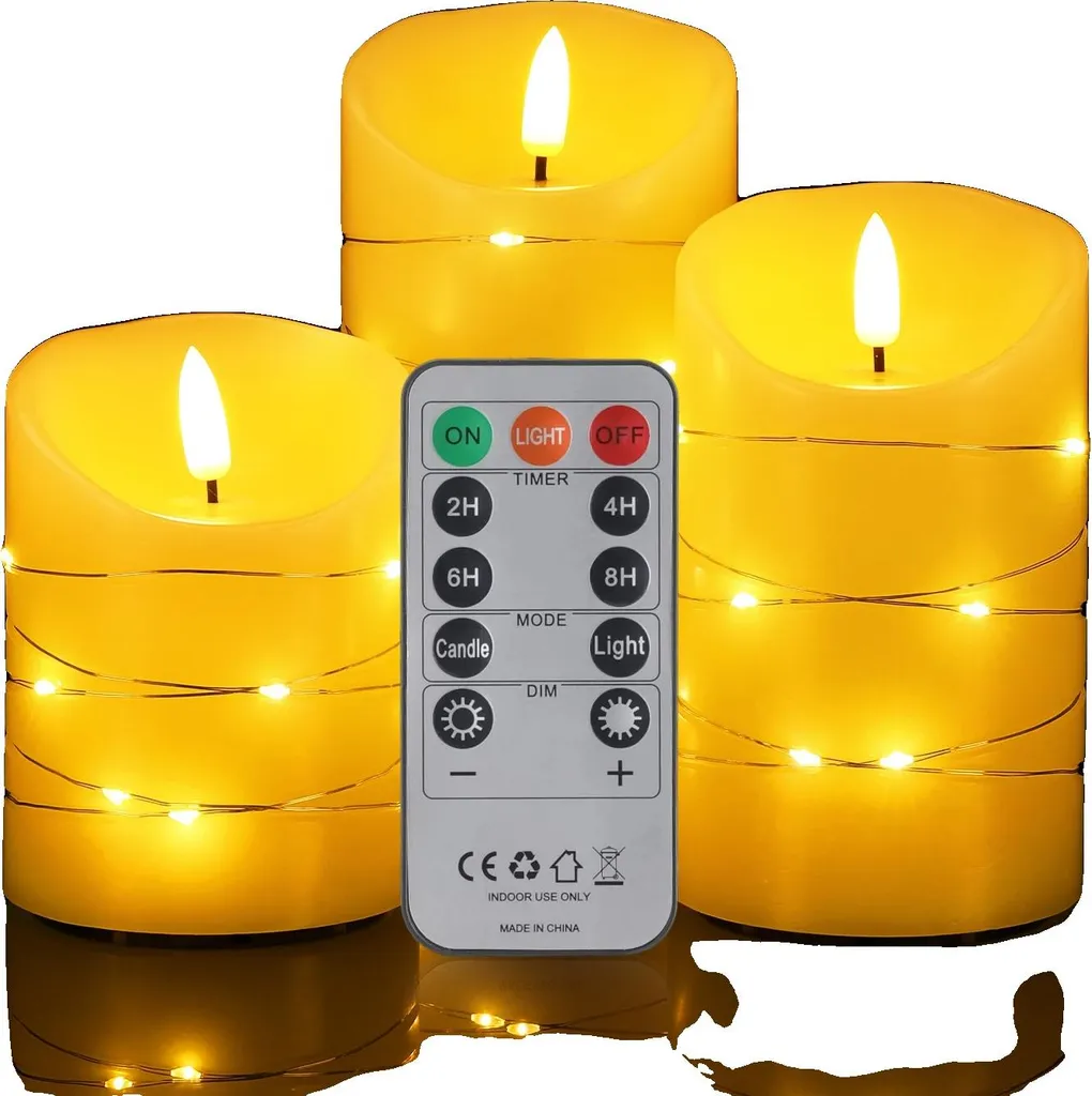 MOZC 3 Candele LED Ricaricabili Con Telecomando E Timer - Effetto Fiamma Realistica In Vetro E Cera Grigia - Ricarica USB-C Fino A 200 Ore - 4