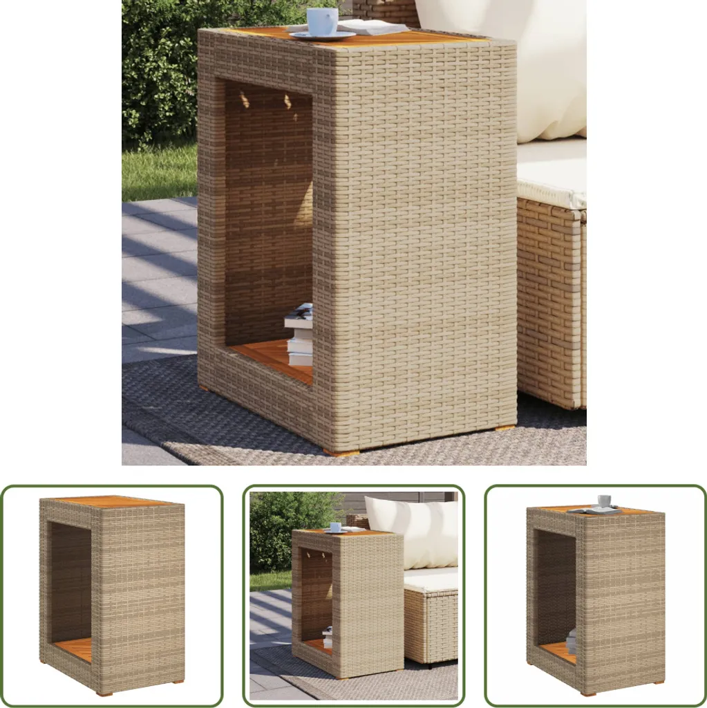 Tavolino Esterno The Living Store: Poly Rattan Beige & Wood Top