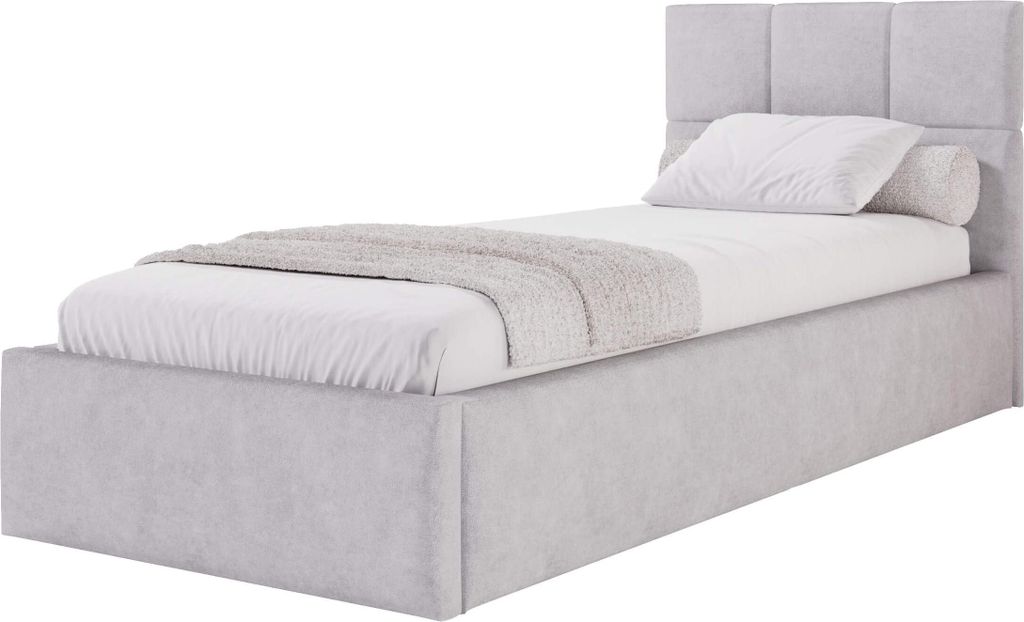 Moebelpaket Bett 120x200 cm , Bett Azurro SO7, Polsterbett mit Stauraum, Modern Einzelbett mit Einem Metallrahmen Grau