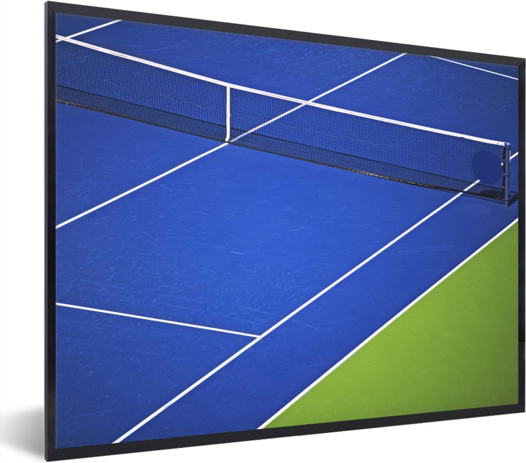 MuchoWow Gerahmtes Poster Tennisplatz in blauer und grüner Farbe 40x30 cm - Poster mit Schwarzem Bilderrahmen Wandposter Rahmen Foto Bilder - Ku...
