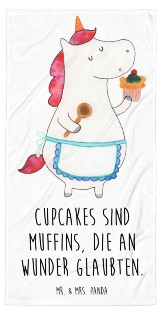 Mr. & Mrs. Panda Strandtuch Einhorn Küche - Weiß - Geschenk, Einhörner, Kuchen, Reisehandtuch, Unicorn, Backen, Handtuch, Badehandtuch, Muffin, ...