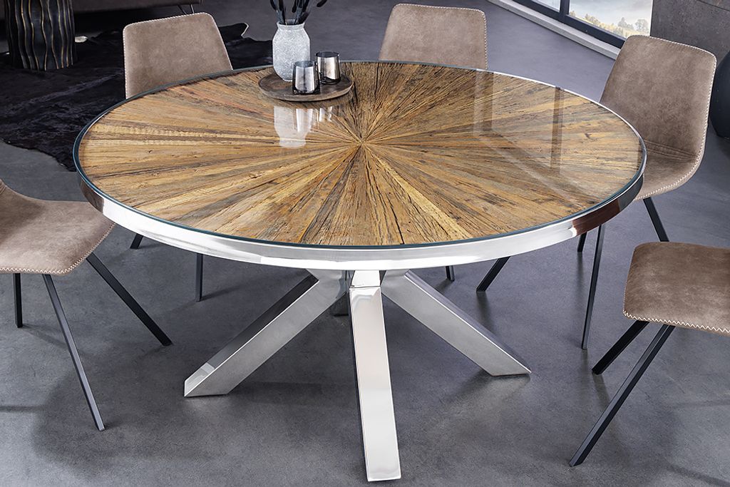riess-ambiente Esstisch BARRACUDA 120cm braun silber Produktbild 